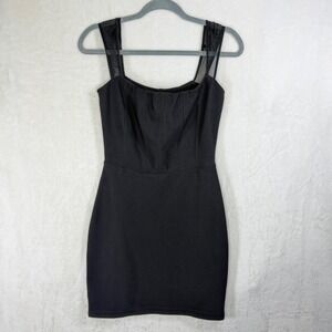 Hugo Buscati Mini Dress Women Medium Black Mesh Strap Corset Seam Bodycon LBD